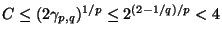 $ C\le (2\gamma_{p,q})^{1/p} \le 2^{(2-1/q)/p}<4$