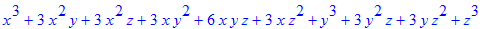 x^3+3*x^2*y+3*x^2*z+3*x*y^2+6*x*y*z+3*x*z^2+y^3+3*y^2*z+3*y*z^2+z^3