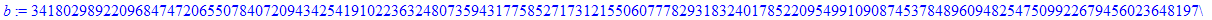 b := 341802989220968474720655078407209434254191022363248073594317758527173121550607778293183240178522095499109087453784896094825475099226794560236481979918863102913