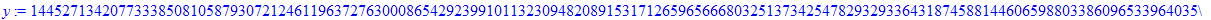 y := 1445271342077333850810587930721246119637276300086542923991011323094820891531712659656668032513734254782932933643187458814460659880338609653396403575967077856790