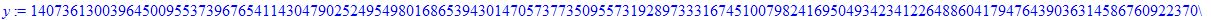 y := 140736130039645009553739676541143047902524954980168653943014705737735095573192897333167451007982416950493423412264886041794764390363145867609223703907448682207