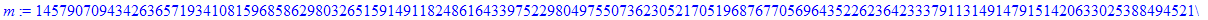 m := 1457907094342636571934108159685862980326515914911824861643397522980497550736230521705196876770569643522623642333791131491479151420633025388494521283302475182272