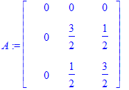 A := matrix([[0, 0, 0], [0, 3/2, 1/2], [0, 1/2, 3/2]])